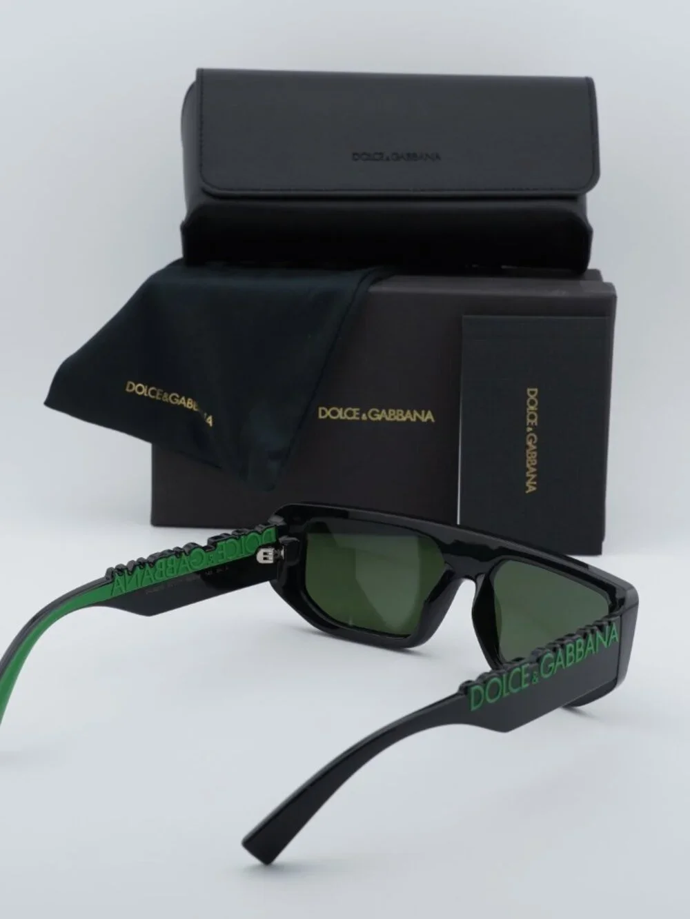 Dolce & Gabbana DG6203 501/71 Rectangle Sunglasses - Black/Green/Dark Green